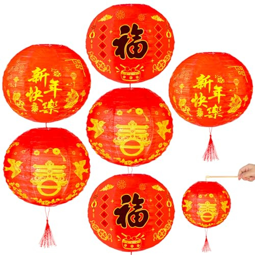 HOWAF 6 Chinesische Laternen Chinesische Neujahr Deko 2026, Chinesischer Lampions Jahr des Pferdes Laternen Rote Papierlaternen für Frühlingsfest Chinese New Year Decoration 2026, B