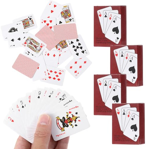 Ouligay 4 Decks Mini Spielkarten, Mini Kartenspiel, Kleine Spielkarte | Doppelkopf Spielkarten Miniatur Pokerkarten Poker Karten Reisespiel Kartenspiel für Texas Holdem Poker, Blackjack, Bridge