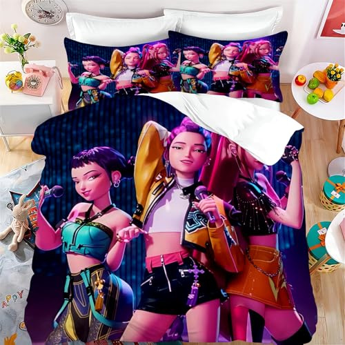 CYSYLQW K-Pop:Anime Bettwäsche Mit Kissenbezug,100% Mikrofaser, 3D-Digitaldruck Bettbezug Allgemein Für Kinder Und Erwachsene (135 * 200CM,1)