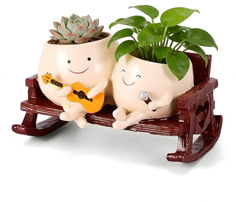 NAVESO Smiley Face Planter Pot, Funny Smiling Face Plante with Drainage Hole, Resin Smiley Face Flower Pot, Decorative Succulent Pots, Cute Novelty Plant Pot, Face Flower Pot for Indoor Outdoor