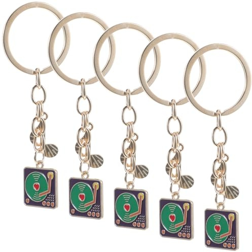 CHILDWEET Grammophon Musik Schlüsselanhänger 5 Stück Metall Retro Stil als Handtaschenanhänger und Partygeschenk für Musikfans