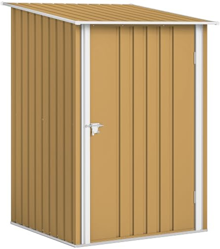 Outsunny Casetta da Giardino 0.92m², Giallo | Acciaio Zincato, Capanno Porta Attrezzi, Tetto Inclinato, Porta Battente Bloccabili, Armadio da Esterno, 100x104x160cm