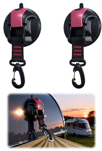Magicbox Saugnapf Haken Camping 2er Set mit Vakuum-Druckknopf, Saugnäpfe mit Haken bis 15 kg Tragkraft, 360° Drehbarer D-Ring, Wiederverwendbar Ohne Bohren für Wohnmobil, Markise, Bad und Outdoor