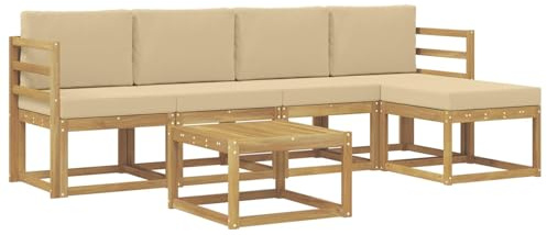 vidaXL Outdoor-Sofagarnitur mit Kissen 6 pcs Weiß und Beige, Garten-Couch, modernes Sofa-Set für draußen, langlebige Möbel, Coole Terrasse, stilvolles Loungen im Freien