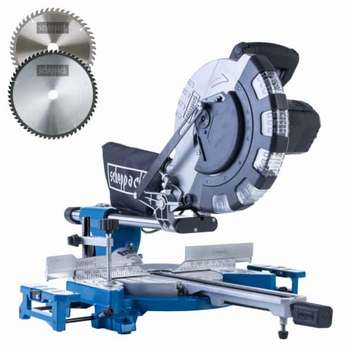 Scheppach Scie à onglets radiale HM254-2400W + 2 lames de 48 et 60 dents | 2400W | Lame Ø255mm | 7000 min-1 | Largeur/hauteur de coupe : 340mm x 90mm | Scie radiale