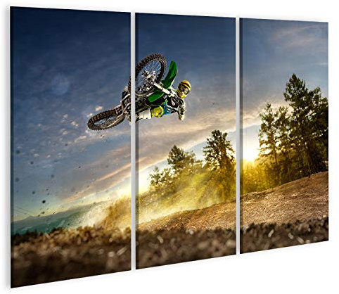 islandburner Bild auf Leinwand Dirt Bike Motocross Rider Flying High Kinderzimmer Bilder Wandbilder Poster