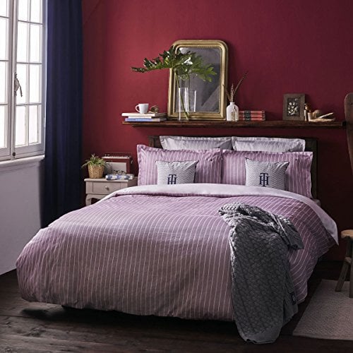 Tommy Hilfiger Mako-Satin Bettwäsche gestreift Bordeaux 1 Bettbezug 155 x 220 cm + 1 Kissenbezug 80 x 80 cm