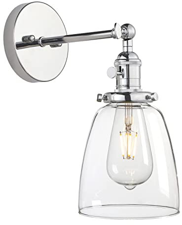 Pathson Réglable Applique Verre Cloche Abat-jour Lampe Rétro Industrial Applique Murale Rétro Eclairage Chrome