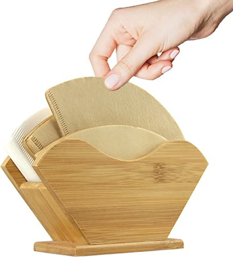 Unibene Bambus-Kaffeefilterhalter, erneuerbarer Ständer, Behälterspender, Regal für quadratische kegelförmige und flache Unterseite, Papierfilter