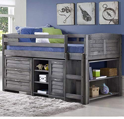 Happy Beds Mid Sleeper, Cosy Grey Wood Right Hand Ladder Sleep Station -3ft Single (90 x 190 cm) Frame Only