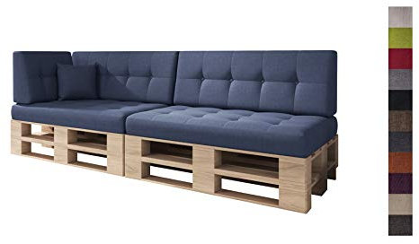 sunnypillow Palettenkissen Kaltschaum Palettenauflage Palettenpolster Palettensofa Sitzkissen Rückenlehne gesteppt 6er Set Cobalt