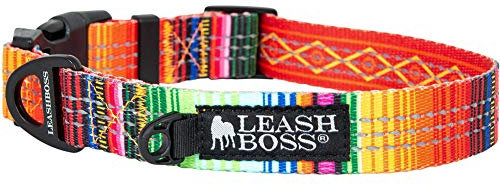 Leashboss Gemustertes Reflektierendes Hundehalsband, Buntes Hundehalsband mit Dreifachen Reflektionsfäden für Kleine, Mittlere und Große Hunde (Mittel 0,34 m - 0,50 m Halsumfang x 0,02 m Breite)