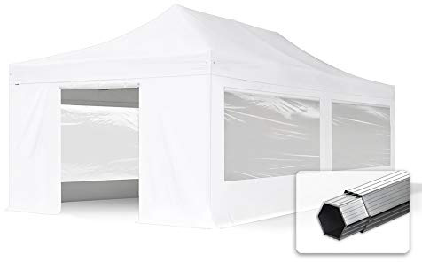 TOOLPORT ALU Pavillon Faltpavillon 4x8m mit Panoramafenstern robust und wasserdicht Professional 50mm Partyzelt weiß schwer entflammbar