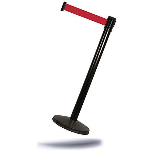 Gastronette Absperrpfosten Pfosten zur Absperrung mit Gurtband rot 3 Meter | Abgrenzung für Personen Distanz Sperre großer Bodenteller | Sperrpfosten Sicherheit Personenleitsystem Gurtabsperrpfosten