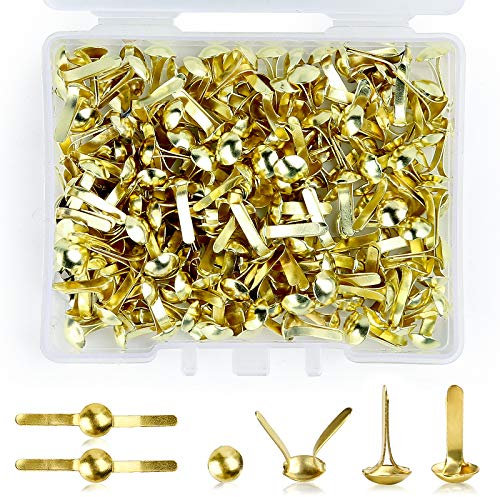 200 Pcs Split Pins, Metal Paper Fasteners Mini Brads, 4.5mm x 8mm Round Scrapbooking Brads Split Pins with Storage Box for Paper Craft DIY Stamping Scrapbooking (Gold)
