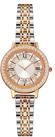 TIME100 Montre à Quartz Analogique pour Femme avec Cadran Diamant et Bracelet en Acier Inoxydable, étanche, Rose Gold, Moderne pour la fête des Mères