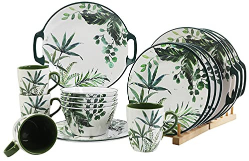 Zog - Set di stoviglie in melamina per 4 – 16 piatti da campeggio con piatti, piatti da insalata, tazze e ciotole. Leggero e infrangibile (Flower1)