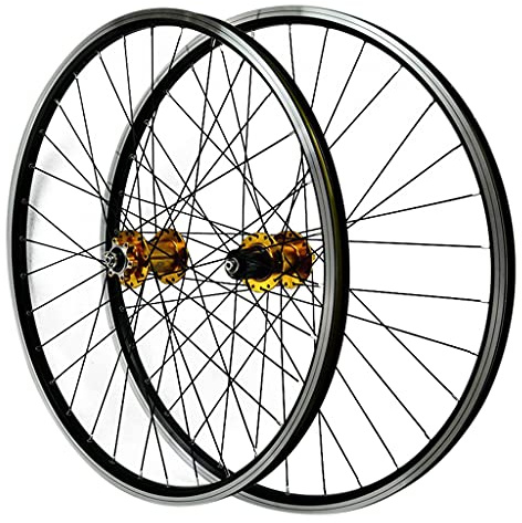 MTB Fahrrad Laufradsatz 26/27,5/29 Zum Mountainbike Doppelwandig Alufelge Scheiben-/V-Bremse QR 7-12 Geschwindigkeit Kassette Abgedichtetes Lager 32H (Color : Gold Hub, Size : 27.5in)