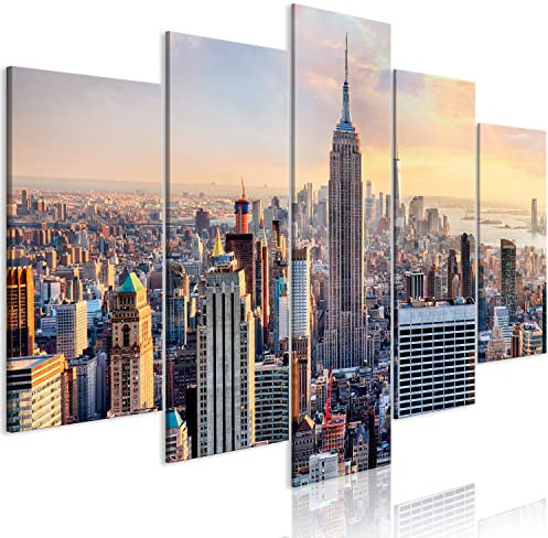 murando - Cuadro de cristal acrílico New York 100x50 cm Impresión de 5 Piezas Pintura sobre Vidrio Imagen Gráfica Decoracion de Pared Ciudad NY panorama d-B-0255-k-m