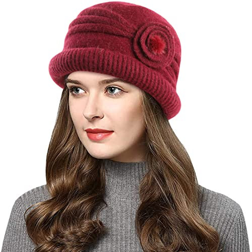 Wantonfy Berretto da Donna a Doppio Strato in Pile Linea Invernale a Coste in Maglia CappelliBeret Cappello Francese Vintage Lavorato a Maglia Intrecciato all'Uncinetto,Nero,Taglia Unica