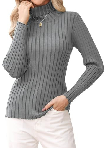 Gyabnw Womens Ribbed Turtleneck Top Long Sleeve Roll Neck Slim Fit Layering | Elegant high neck design, soft stretch fit, versatile layering essential for autumn winter outfits