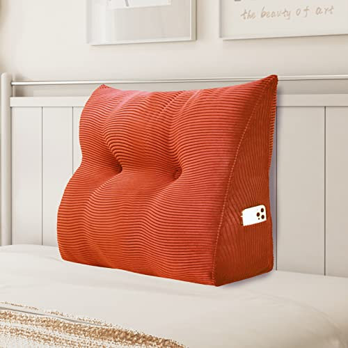 Johnear Keilkissen Lesekissen für Bett und Sofa Lehnenkissen, Rückenkissen Kopfteil Bett Rückenlehne Großes Dreieckiges Lendenkissen (Orange, 60cm)