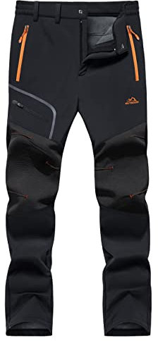 KEFITEVD Softshellhose Herren Winter Fleecehose Wasserabweisend Winddicht Funktionshose Männer Outdoor Thermohose Verdickt Thermo Outdoorhose Gefütterte Trekkinghose Schwarz 40