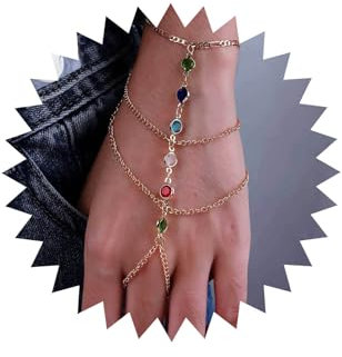 Atentuyi Lagenkristall Fingerring Armband Gold Handkette Geschirr Kristall Fingerkette Boho Sklavenarmband Kristallarmband Hochzeitsschmuck Accessoires Für Frauen Und Mädchen
