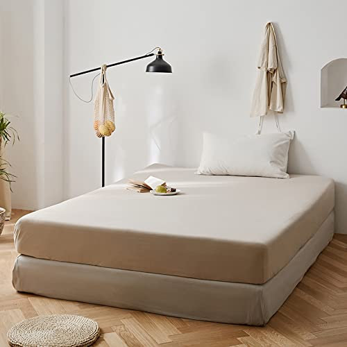 Lanqinglv Beige Spannbettlaken Bettlaken 140x200 cm bis 25-30 cm Steghöhe Boxspringbett Topper 110g/m² Mikrofaser Weiche Jersey Boxspringbett Spannbetttuch Leintuch