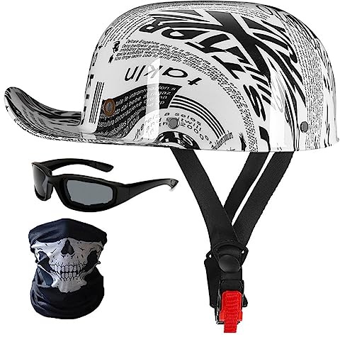 Halbschalenhelm Motorradhelm ECE-Zulassung Baseball Cap | Mit Fahrradbrille Fahrradvisier Cruiser Chopper Scooter Helm Herren Retro Motorrad Halbhelm MäNner Frauen Mofa Helm 57-62cm