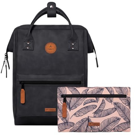 CABAIA - Sac à Dos Adventurer Le Havre - Maxi 23L - Déperlant - Compartiment Ordinateur Portable 15-2 Poches - Certifié Vegan - Sac Voyage, Affaires, École pour Homme et Femme - Noir