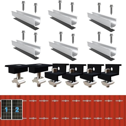 ANFIL Kit de Montage pour Panneau Solaire - Rails de 12 cm, Support Réglable en Aluminium pour Toit en Métal ou Plat, Noir, pour Panneaux Épais 30-35 mm