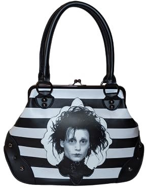 Rock Rebel Edward Bowlertasche mit Scherenhänden, gestreift, Schwarz / Weiß, Schwarz