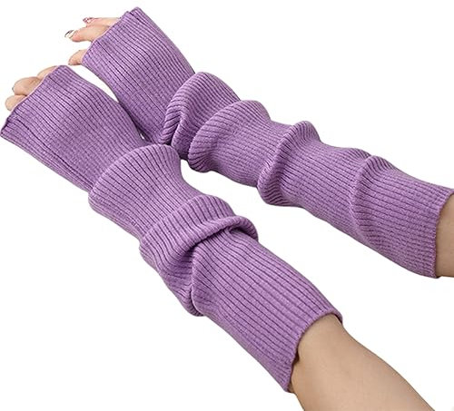 OTKARXUS Women Long Fingerless Gloves,1Pair Knit Long Sleeve Arm Warmers,Winter Warner Elbow Length Mittens with Thumb Hole for Ladies Women Girls (Purple)