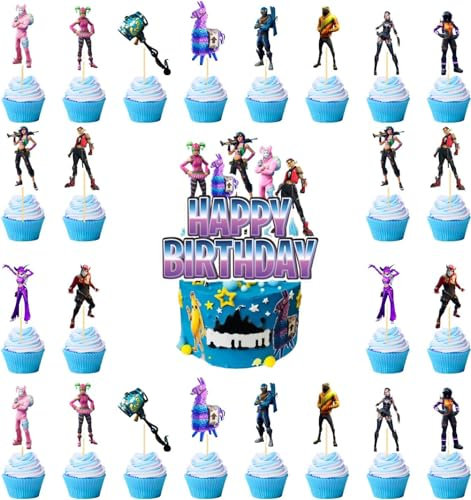 25Stk Geburtstag Tortendeko FortnTortendeko Happy Birthday Tortendeko Geburtstag Happy Birthday Cake Topper für Video game enthusiasts alter Junge und Mädchen
