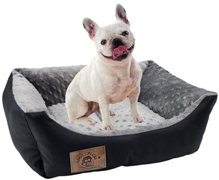 Odolplusz Hundebett Hundekorb Hundesofa Tierbett kleine Hunde | mit Silikonkugelnfüllung | Allergenfrei | 50x40 cm (schwarz + Minky grau)