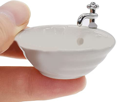 Alvinlite 1:12 Puppenhaus Miniaturmöbel Badezimmer Küchenspüle, Porzellan Badezimmer Set Miniaturmöbel Spielzeug Puppenhaus Badezimmerzubehör(Runden)