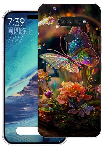 WUACYEAMING Hülle für LG K50S,Aesthetic Motiv Weiche Silikon Muster TPU Bumper Stoßfest Schutzhülle Transparent Mädchen mit HandyHülle case Pattern-(Blume Schmetterling)