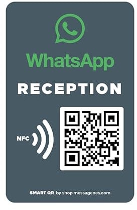 MESSAGENES | WhatsApp QR und NFC Personalisierbarer Aufkleber | Kundendienst | 1 Stück Aufkleber Größe 12x8cm | Verbinden Sie Ihre Kunden mit WhatsApp | Empfangslösung