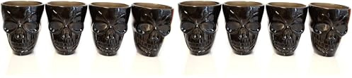 SHATCHI Set of 4 Halloween Black Shot Glasses with Spooky 3D Skull Shape Party Tableware Drink Accessories, 4 Count (Pack of 2)