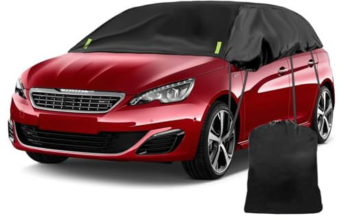 Schwarzes Halbgarage für 2007-2023 Peugeot 308 Hatchback, Maßgeschneidertes Autogarage Softtop Halbabdeckung vor Frost, Schnee und Sonne