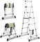 Eulenke Échelle Télescopique, escabeau telescopique 1,7+2m avec Barre stabilisatrice, echelle Pliante Cadre A 5+6 échelons en Aluminium, Charge maximale :150kg, echelle Multifonction Antidérapante