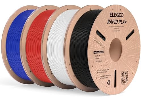 ELEGOO High Speed PLA+ Filament 1.75mm Schwarz Weiß Rot Blau 4KG, Rapid PLA Plus 3D Drucker Speedy Filament für 0-600mm/s Hochgeschwindigkeitsdruck, Maßgenauigkeit +/-0,02mm, 4 Stück 1kg Spule(2.2lbs)