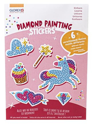 GLOREX 6 1242 702 - Diamond Painting Stickers, Motiv: Einhorn, Bastelset zum Malen mit Glitzersteinchen, für Kinder ab 6 Jahren