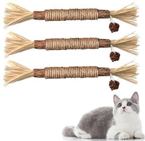Redreo Cat Silvervine Chew Sticks, 3pcs Natural Cat Teeth Nip Cleaning Catnip Toys for Indoor Cats Kitten Teething and Stress