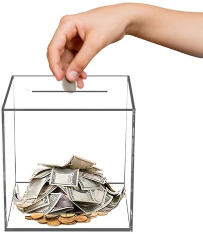 Acryl Transparente Sparbüchse - Nicht Zum Öffnen | Klare Durchsichtige Spardose Für Scheine | Unöffbares Sparschwein Für Erwachsene Und Kinder, 12x12x12CM