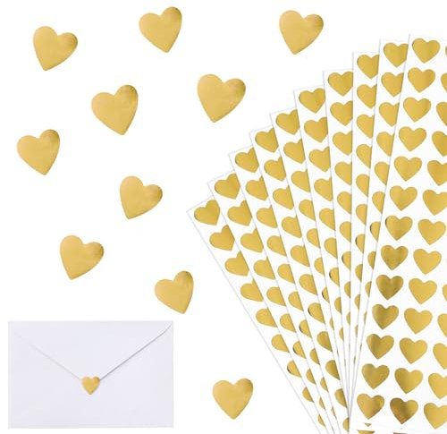 1170 Stück Glitzer Herz Aufkleber Selbstklebend Herzform Sticker Etiketten für Valentinstag Ostern Hochzeit Gästebuch Geschenkbeutel DIY Handwerk Scrapbooking Umschlagsiegel Dekoration (Gold)