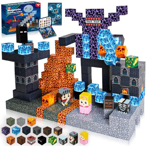 Goody King Magnetic Blocks - 100PCS Magnetic Dark Mechanical Guardian Castle Set Toys for Montessori Toddler Birthday Xmas Gifts - STEM Sensory Toys for 3 4 5 6 7 8 9 10 Year Old Boys
