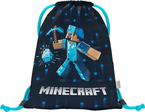 Minecraft Turnbeutel Sportbeutel Mädchen Jungen Schule - Blue Axe | Schuhbeutel oder Jungensack für Schuhe oder Gymnastik mit dem Motiv des beliebten Computerspiels für Kinder oder Turnsackerl