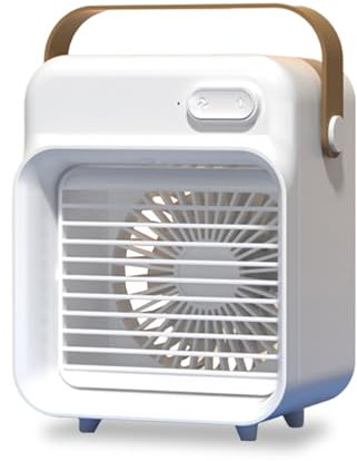 Ventilador portátil de aire acondicionado, 3 velocidades de viento, humidificador de aire evaporativo, ideal para dormitorio, oficina, clima cálido, alivio de refrigeración, batería de 2400 mAh,